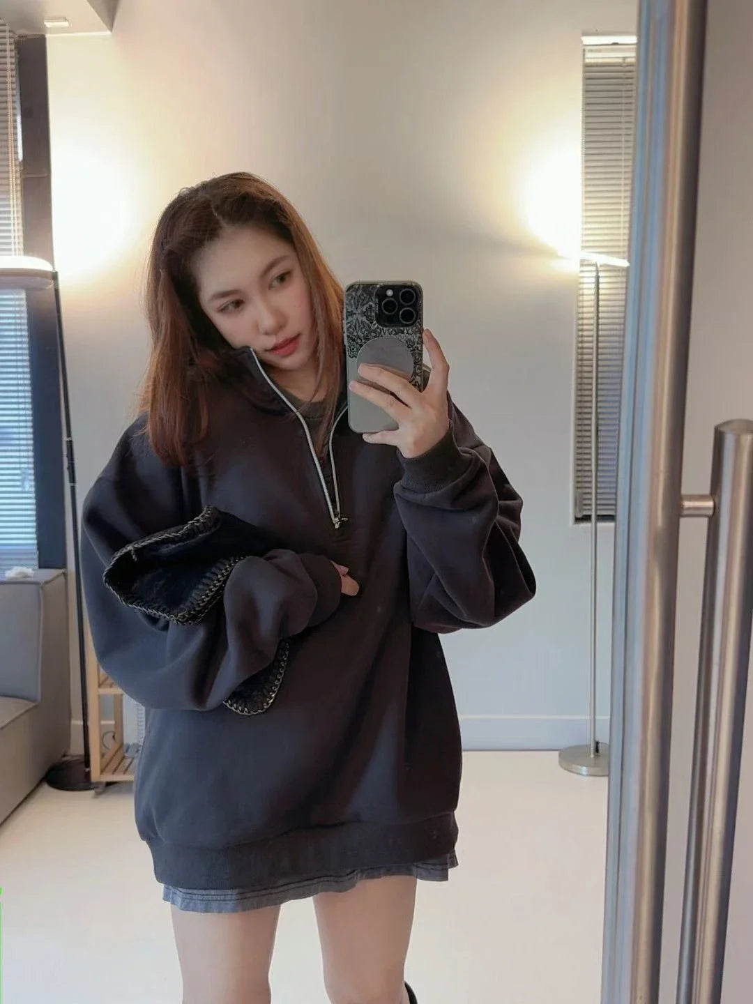 Unisex Winter Fleece Sweatshirt Thick Warm Stand Collar Zip Jacket Loose Fit Sport Top Casual Fitnes Outerwear for Men and Women