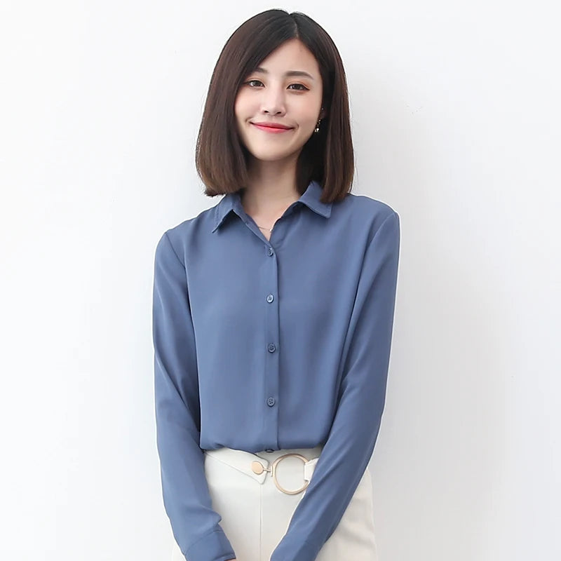 Women Chiffon Shirt 2025 New Fashion Multi Color Womens Tops And Blouse Plus Size Office ZA Style  Long Sleeve Blouses Clothes