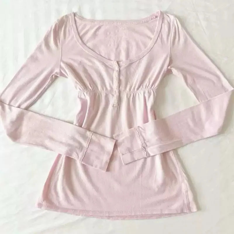 Y2K Pink Off Shoulder Long Sleeve Tops Women Letter Print Cute Sexy Shirt Solid Casual Aesthetic Joker Match Retro Clothing 2025