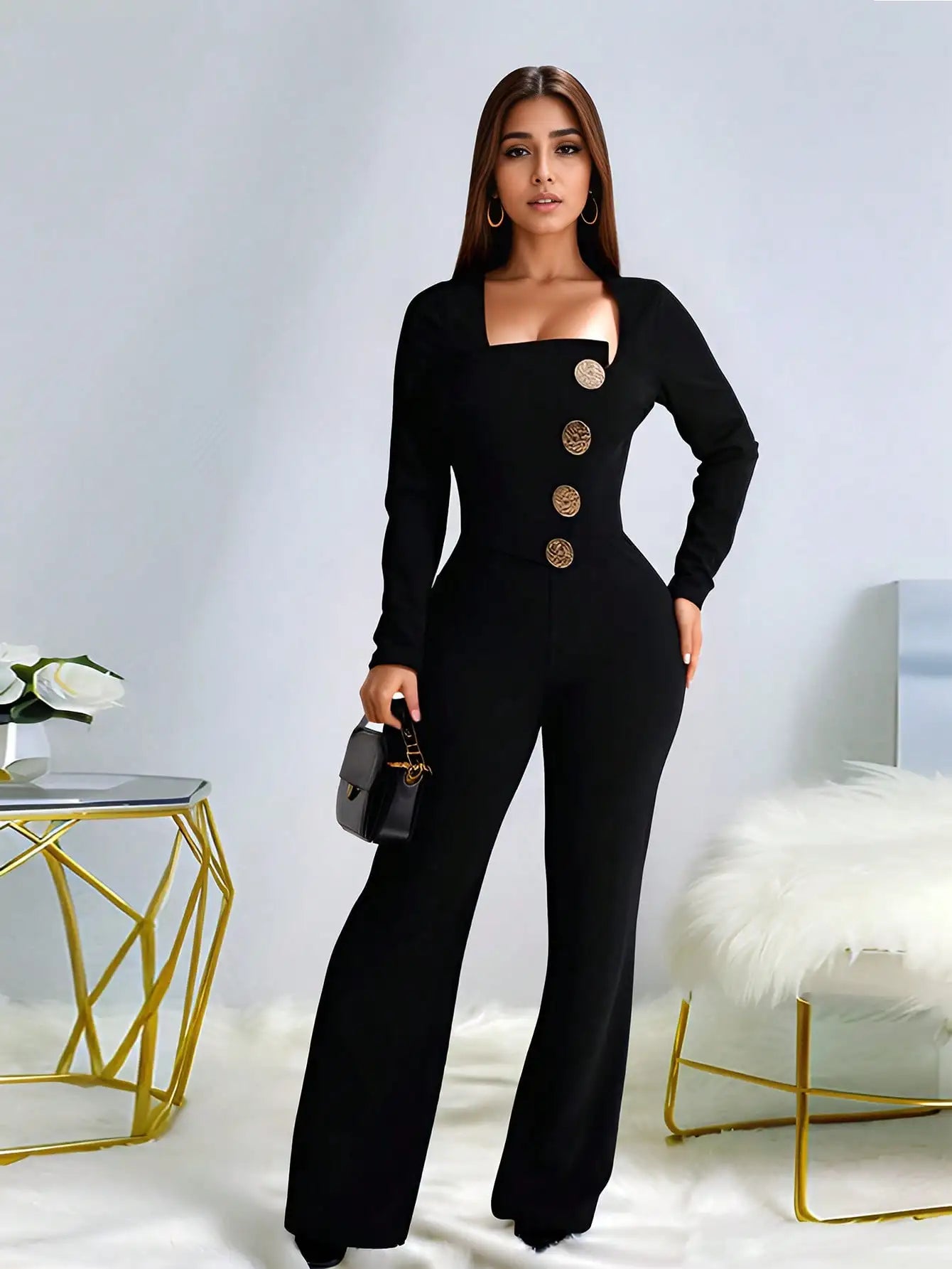 BWQ Fashion Elegant Solid Color Women's Long Sleeve Pants Jumpsuit Birthday Graduation Party Formal Evenning Festival Outfits