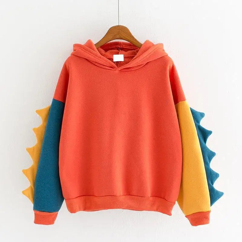 Autumn And Winter Europe And The United States Cartoon Dinosaur Color Matching Hat Long Sleeve Hoodie