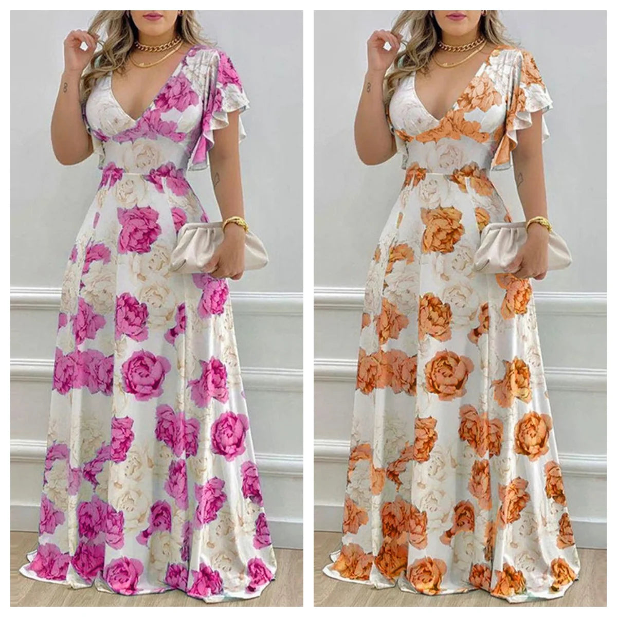 Flower Print Womens Dress Women Long Dress Beach Breathable Daily Elegant High Waist Holiday Maxi Dress Fashion