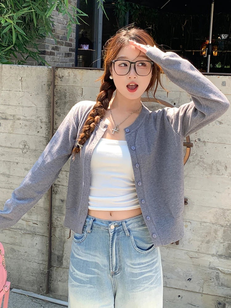 AOSSVIAO 2025 Women's Long Sleeve Cardigan O Neck Button Down Knit Lady Autumn Spring Knitted Single-breasted Cardigan Sweaters