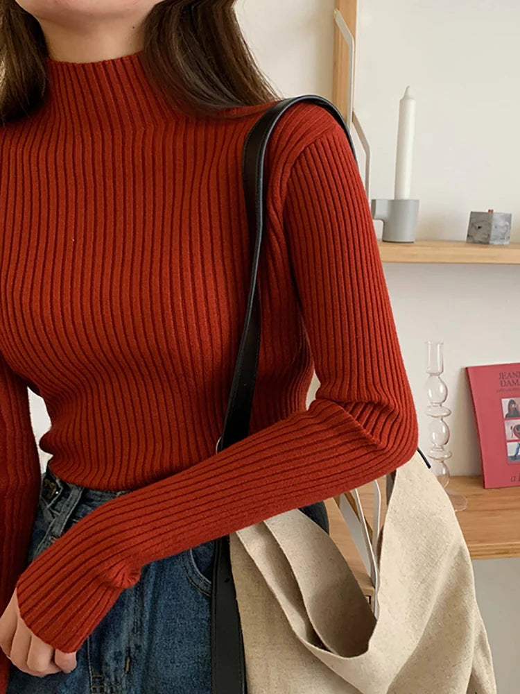 AOSSVIAO 2025 chic Autumn winter Sweater Pullovers Women Long Sleeve casual turtleneck warm basic Sweater knit Jumpers top
