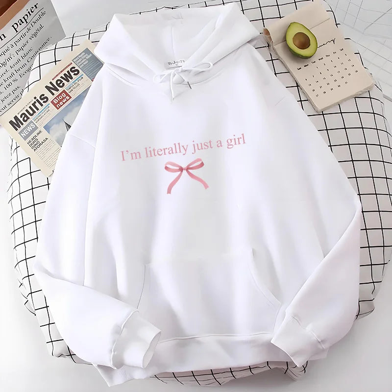 I'm Literally Just A Grill and Pink Bow Print Pattern for Autumn and Winter Women's Hooded Sweatshirt Fashion Casual Clothing